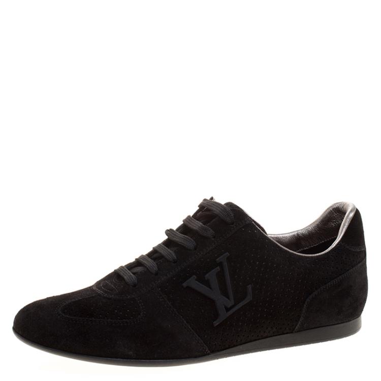 NEW LOUIS VUITTON STELLAR PERFORATED SHOES 37 BLACK SUEDE SNEAKERS