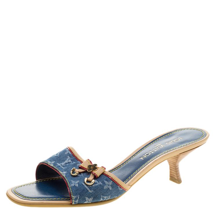 Louis Vuitton Monogram Denim and Leather Slides Sandals