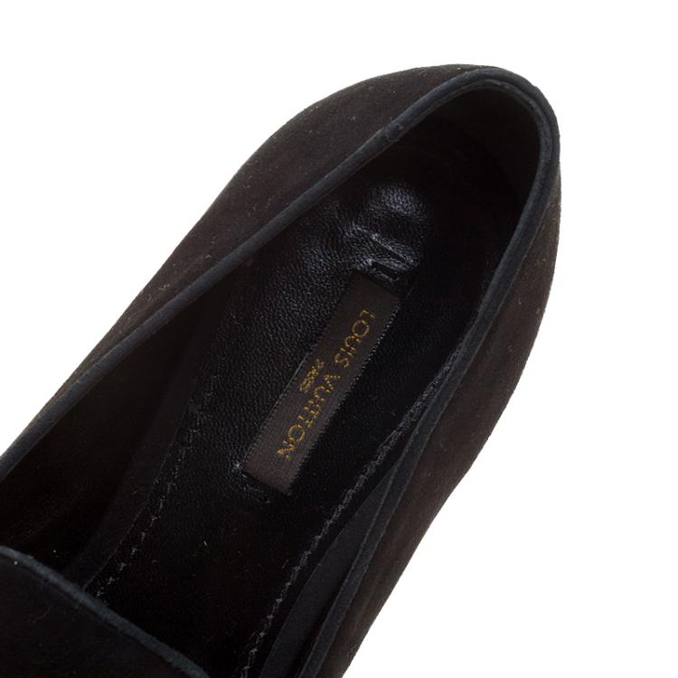 Pre Owned Louis Vuitton Black Embroidered Suede Smoking Slippers Size 38.5