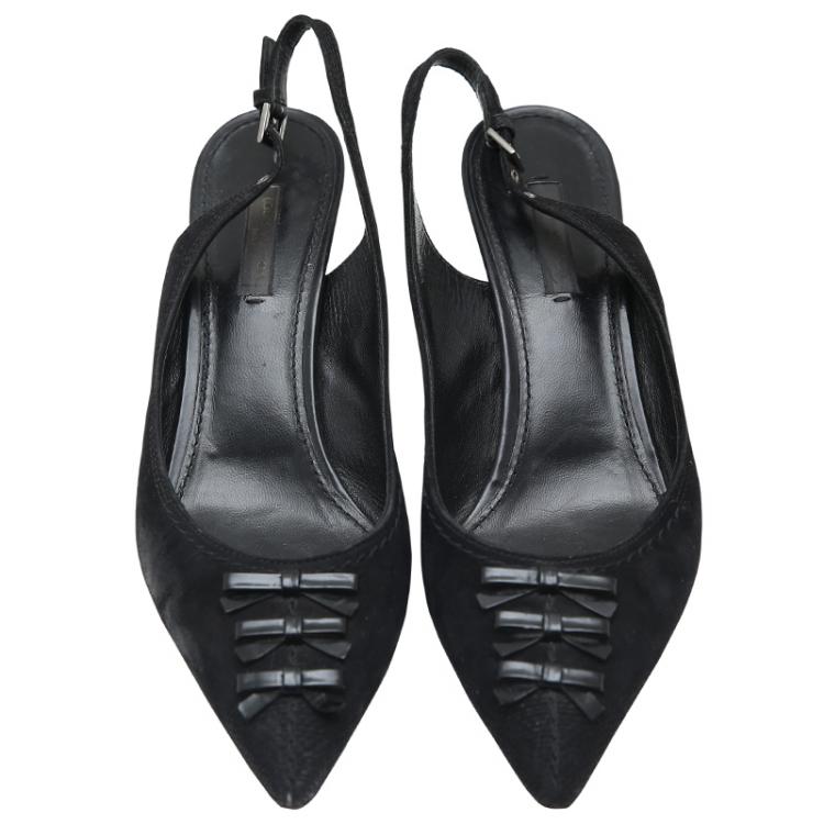 Louis Vuitton Black Suede Platform Slingback Sandals Size 37.5 For