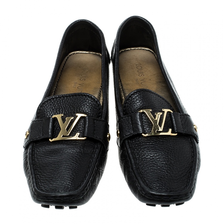 Pre Owned Louis Vuitton Black Leather Oxford Loafers Size 39
