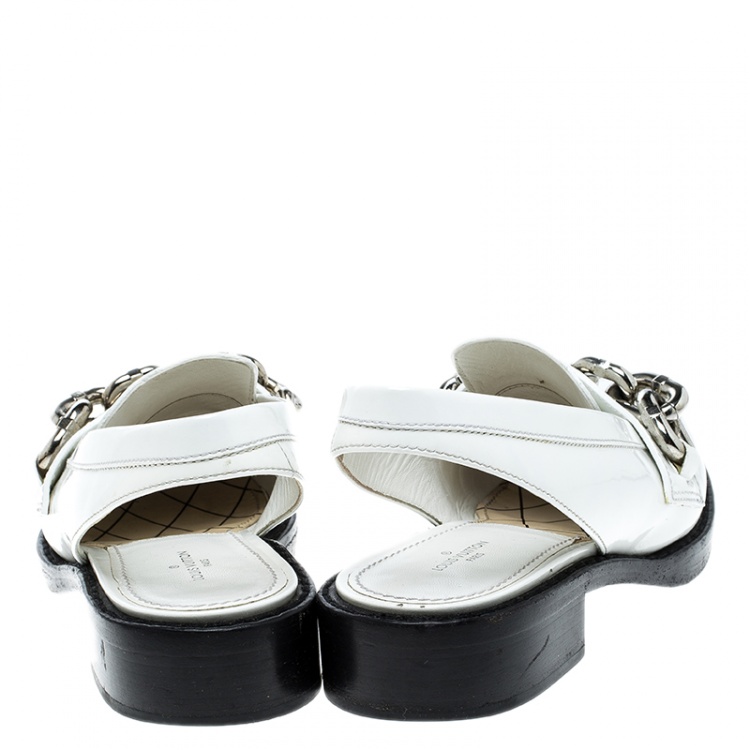 Pre Owned Louis Vuitton White Leather Samourai Slingback Loafers Size 37.5