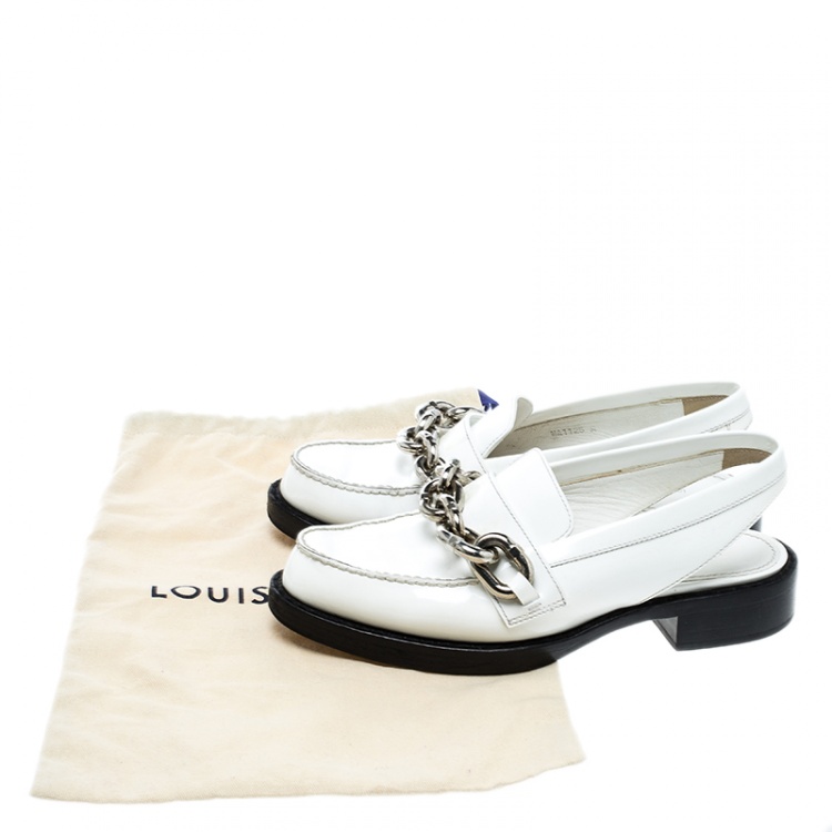 Pre Owned Louis Vuitton White Leather Samourai Slingback Loafers Size 37.5