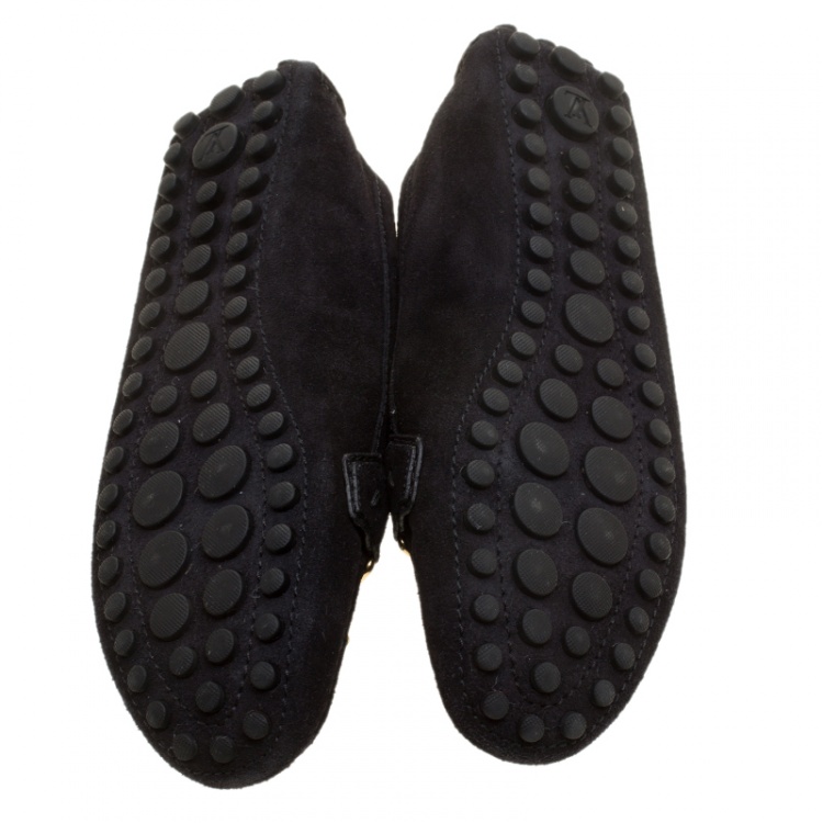 Pre Owned Louis Vuitton Black Crystal Embellished Suede Silver Night Loafers Size 39