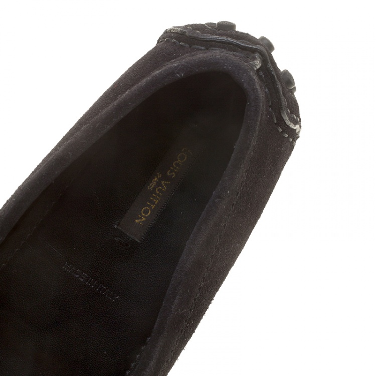 Pre Owned Louis Vuitton Black Crystal Embellished Suede Silver Night Loafers Size 39