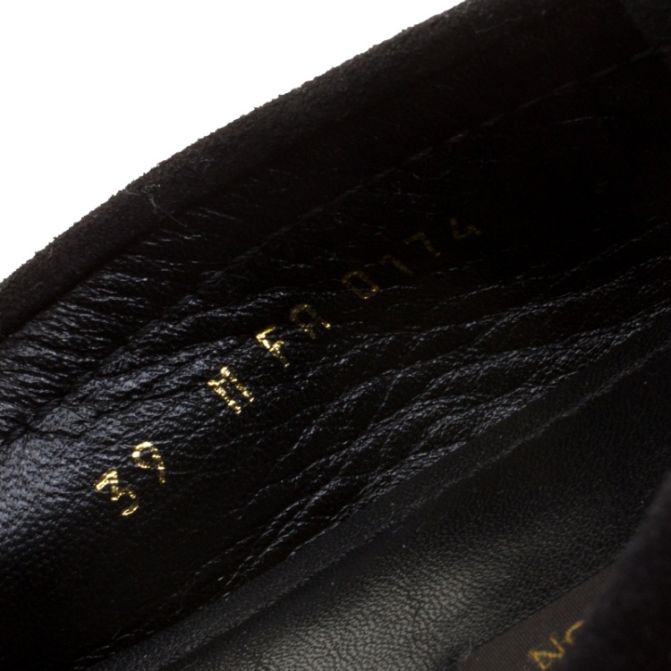 Pre Owned Louis Vuitton Black Crystal Embellished Suede Silver Night Loafers Size 39