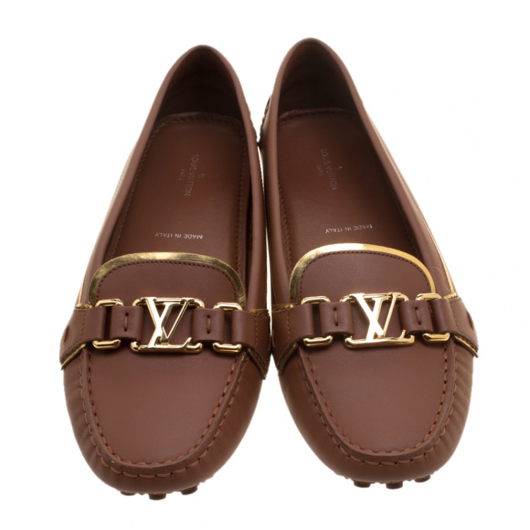 Pre Owned Louis Vuitton Brown Leather Oxford Loafers Size 39.5