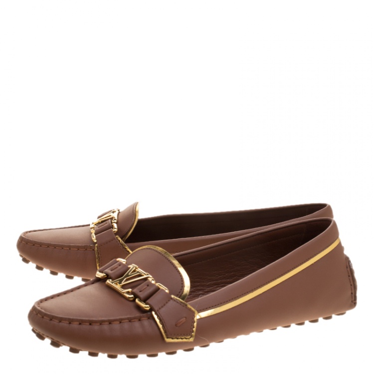 Pre Owned Louis Vuitton Brown Leather Oxford Loafers Size 39.5