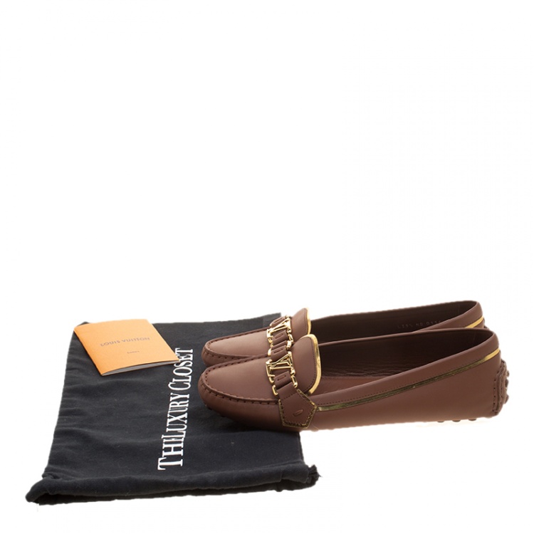 Pre Owned Louis Vuitton Brown Leather Oxford Loafers Size 39.5