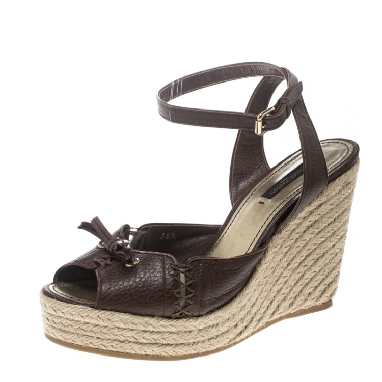 Boutique LOUIS VUITTOn Brown leather and beige espadrilles wedge