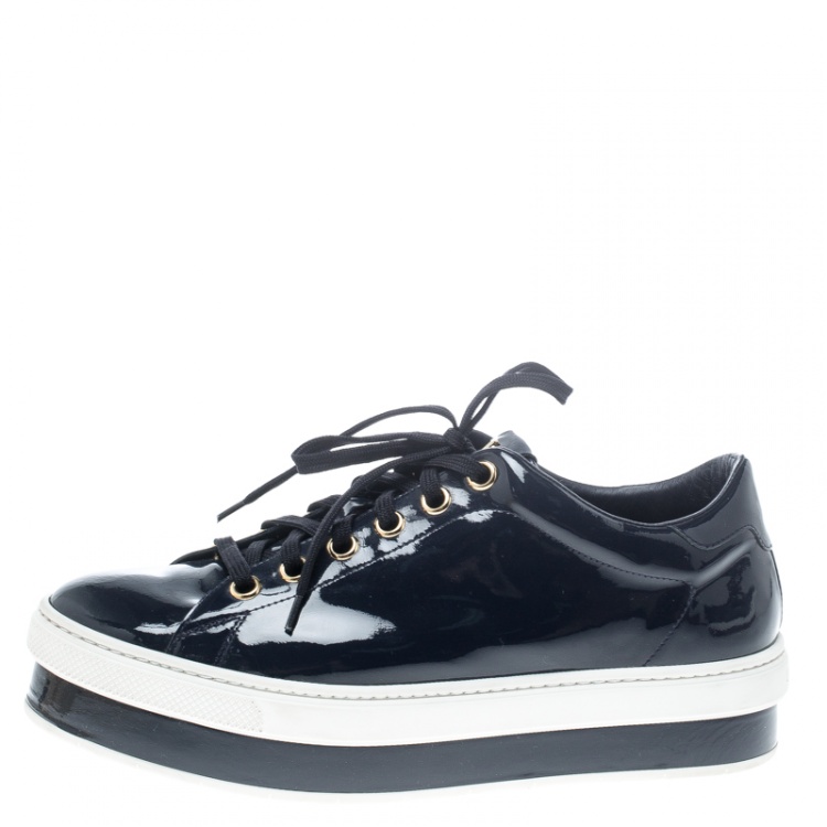 Louis Vuitton Blue Patent Leather Lace Up Platform Sneakers Size