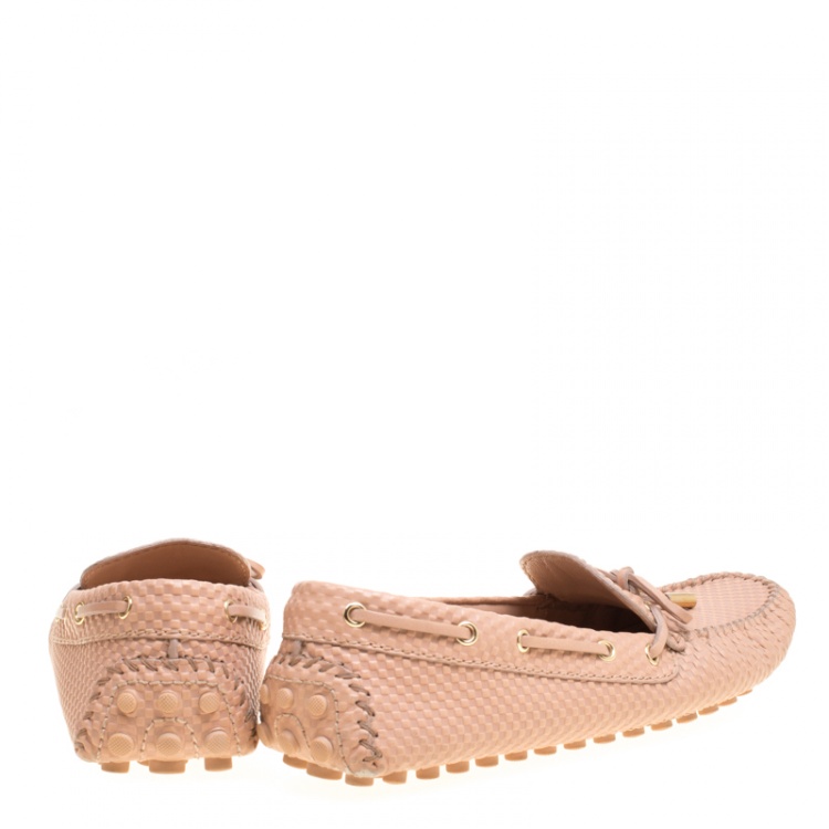 Pre Owned Louis Vuitton Beige Petit Damier Embossed Leather Gloria Bow Loafers Size 39