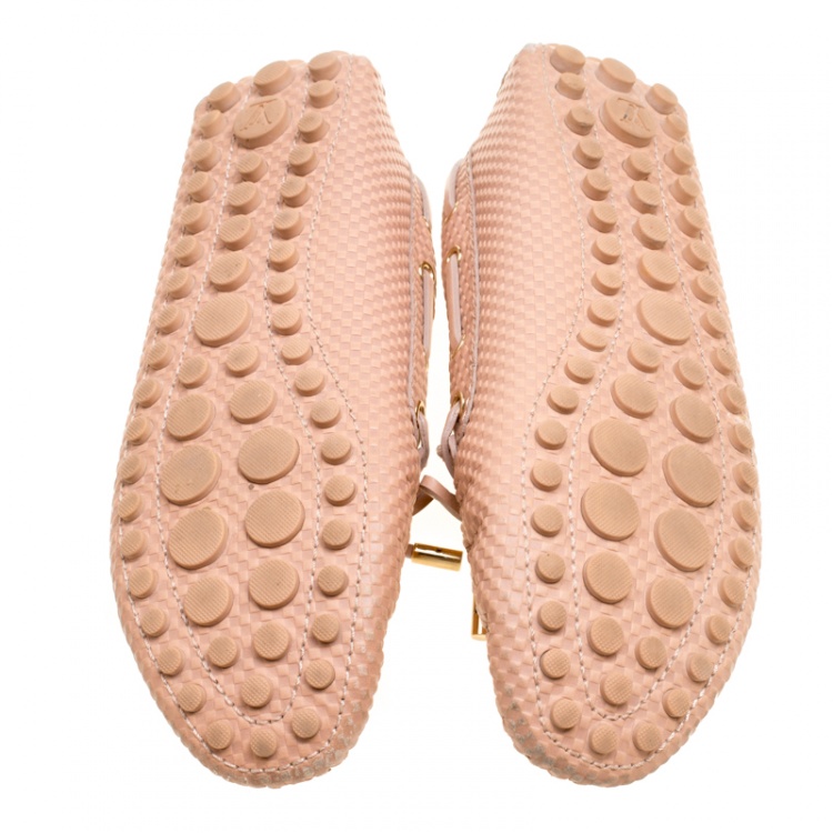 Pre Owned Louis Vuitton Beige Petit Damier Embossed Leather Gloria Bow Loafers Size 39