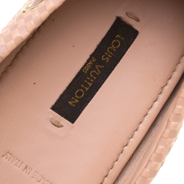 Pre Owned Louis Vuitton Beige Petit Damier Embossed Leather Gloria Bow Loafers Size 39