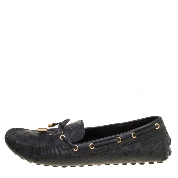 Pre Owned Louis Vuitton Black Monogram Empreinte Leather Gloria Flat Loafers Size 38.5