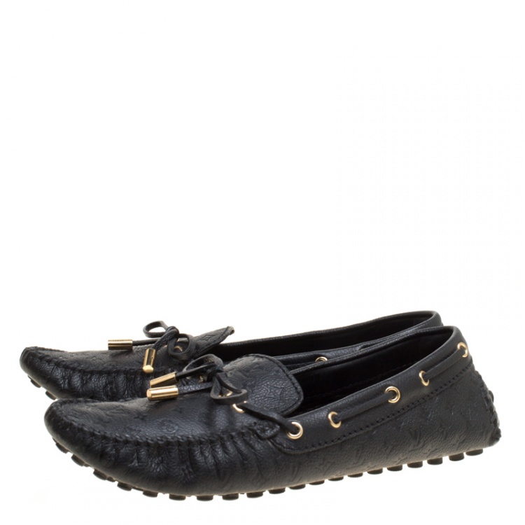 Pre Owned Louis Vuitton Black Monogram Empreinte Leather Gloria Flat Loafers Size 38.5