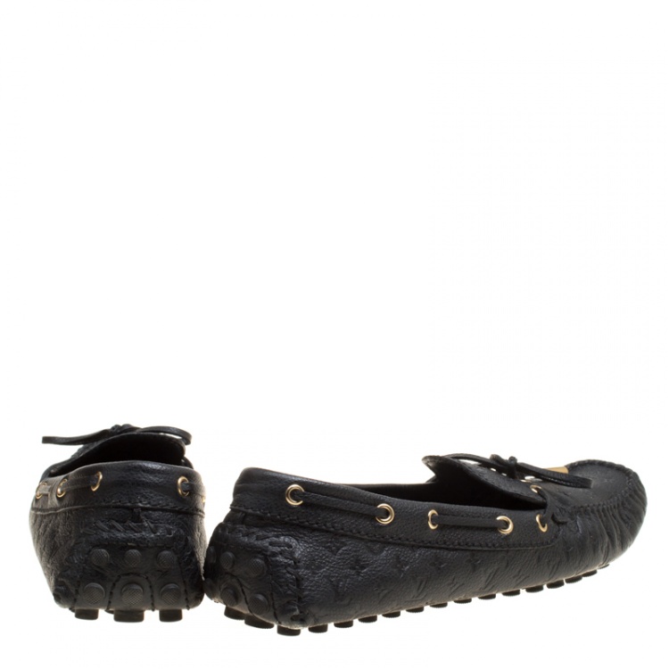 Pre Owned Louis Vuitton Black Monogram Empreinte Leather Gloria Flat Loafers Size 38.5
