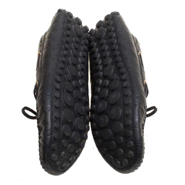 Pre Owned Louis Vuitton Black Monogram Empreinte Leather Gloria Flat Loafers Size 38.5