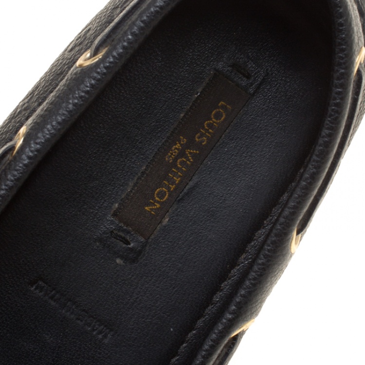 Pre Owned Louis Vuitton Black Monogram Empreinte Leather Gloria Flat Loafers Size 38.5