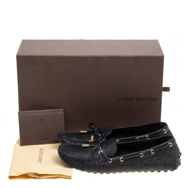 Pre Owned Louis Vuitton Black Monogram Empreinte Leather Gloria Flat Loafers Size 38.5