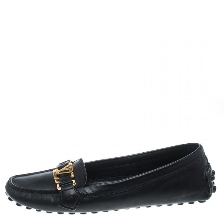 Pre Owned Louis Vuitton Black Leather Oxford Loafers Size 37