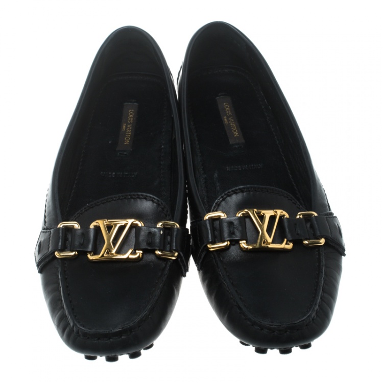 Pre Owned Louis Vuitton Black Leather Oxford Loafers Size 37