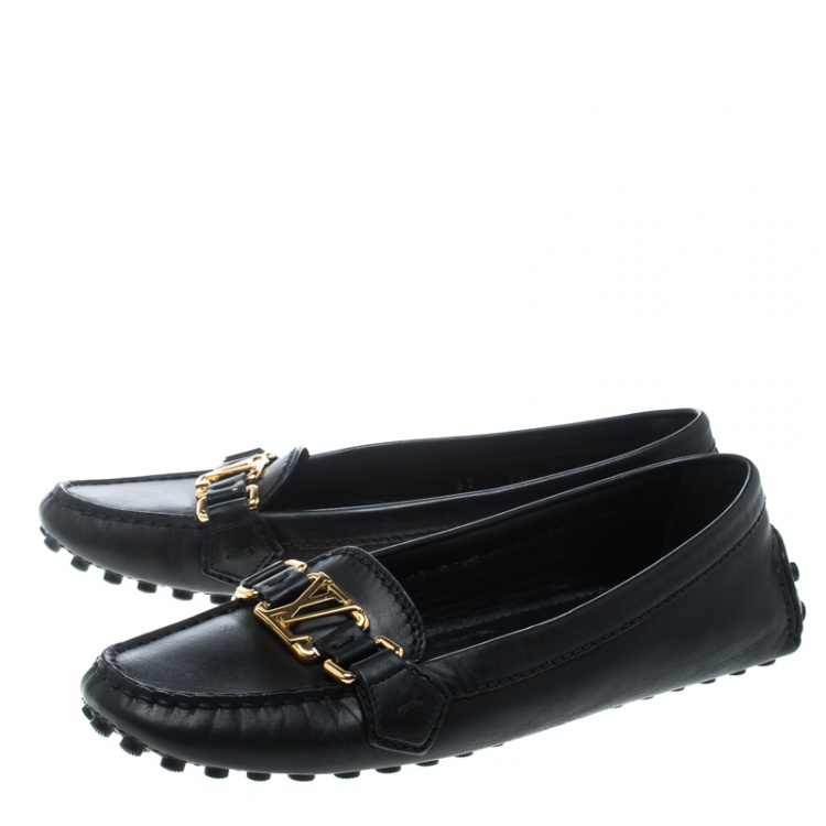 Pre Owned Louis Vuitton Black Leather Oxford Loafers Size 37
