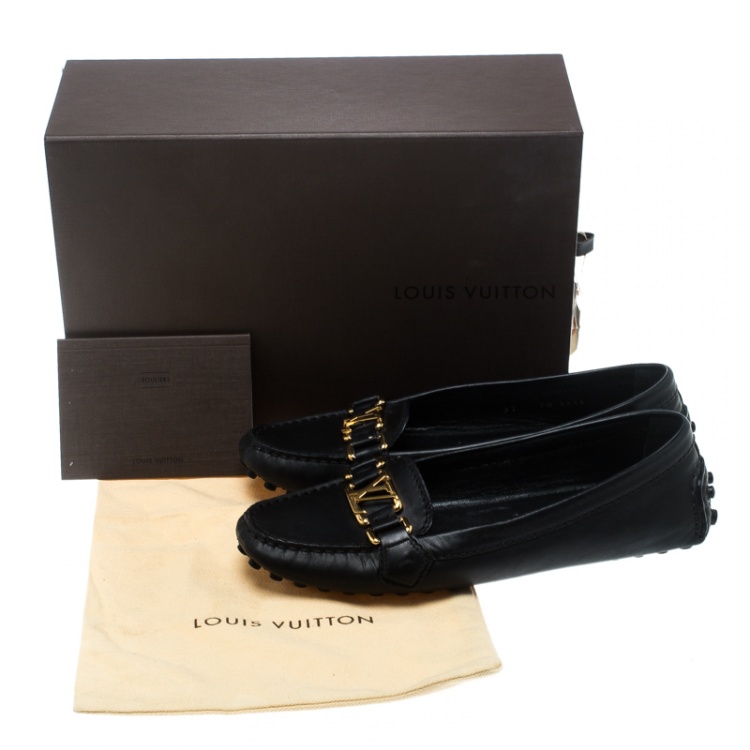 Pre Owned Louis Vuitton Black Leather Oxford Loafers Size 37