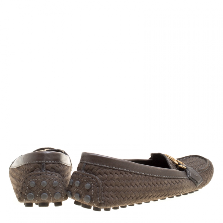 Pre Owned Louis Vuitton Grey Nubuck Leather Hockenheim Loafers Size 39