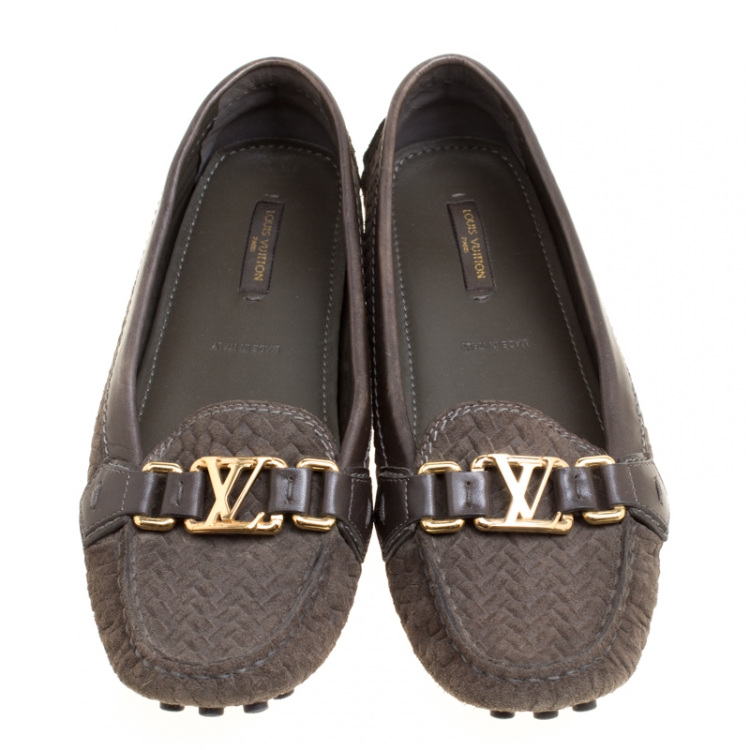 Pre Owned Louis Vuitton Grey Nubuck Leather Hockenheim Loafers Size 39