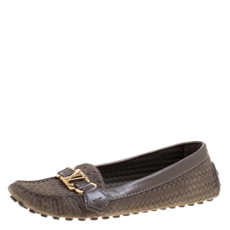 Pre Owned Louis Vuitton Grey Nubuck Leather Hockenheim Loafers Size 39
