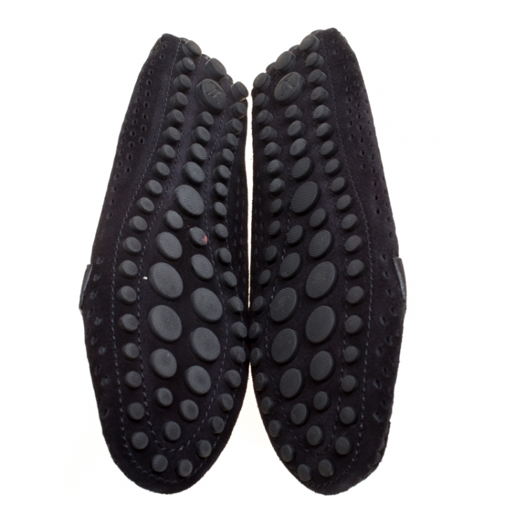 Pre Owned Louis Vuitton Black Perforated Suede Oxford Loafers Size 38