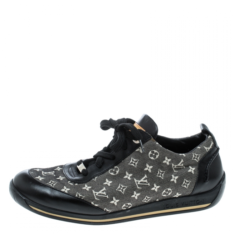 Louis Vuitton Black Leather and Monogram Canvas Trainers Sneakers Size 39 Louis  Vuitton