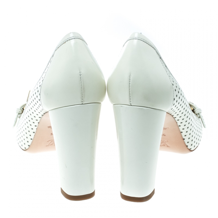 white closed toe block heel