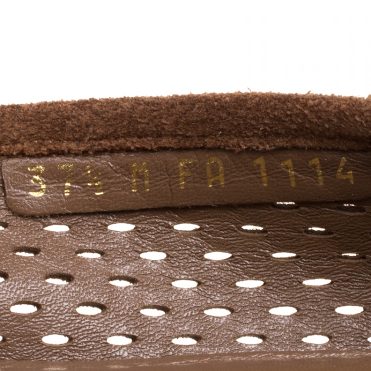 Pre Owned Louis Vuitton Brown Perforated Suede Oxford Loafers Size 37.5