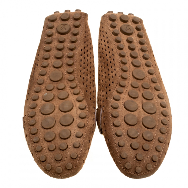 Pre Owned Louis Vuitton Brown Perforated Suede Oxford Loafers Size 37.5