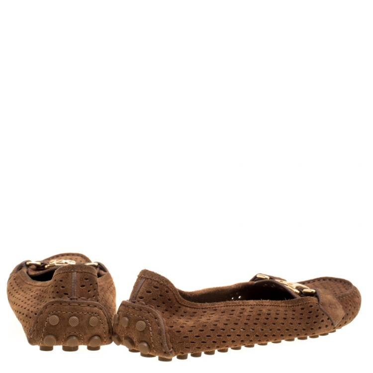 Pre Owned Louis Vuitton Brown Perforated Suede Oxford Loafers Size 37.5