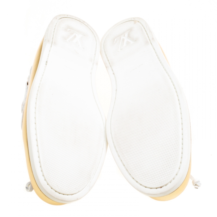 Pre Owned Louis Vuitton Metallic Gold And Silver Leather Marina Boat Loafers Size 39