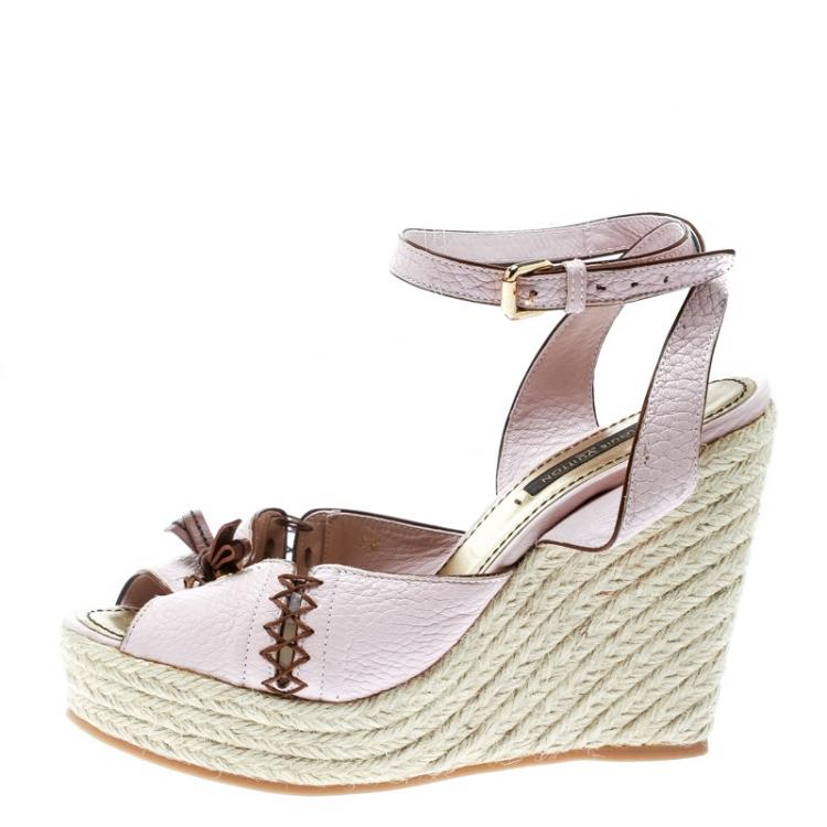 Louis Vuitton Blush Pink Leather Ankle Strap Espadrilles Wedge