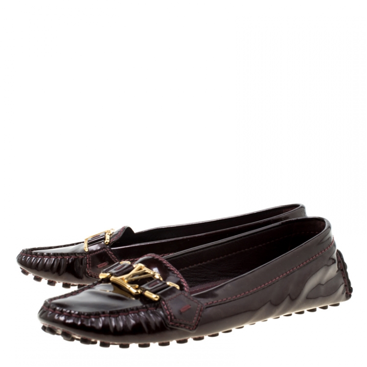 Pre Owned Louis Vuitton Bordeaux Patent Leather Oxford Loafers Size 38