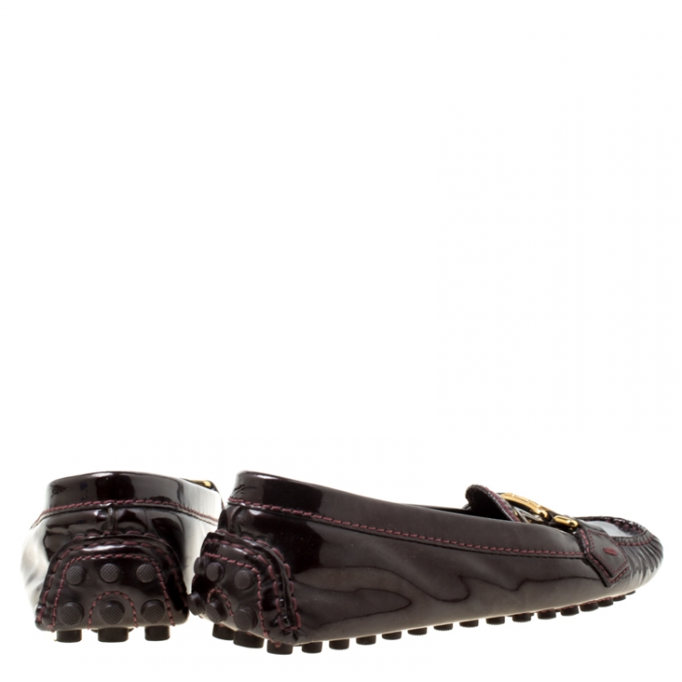 Pre Owned Louis Vuitton Bordeaux Patent Leather Oxford Loafers Size 38