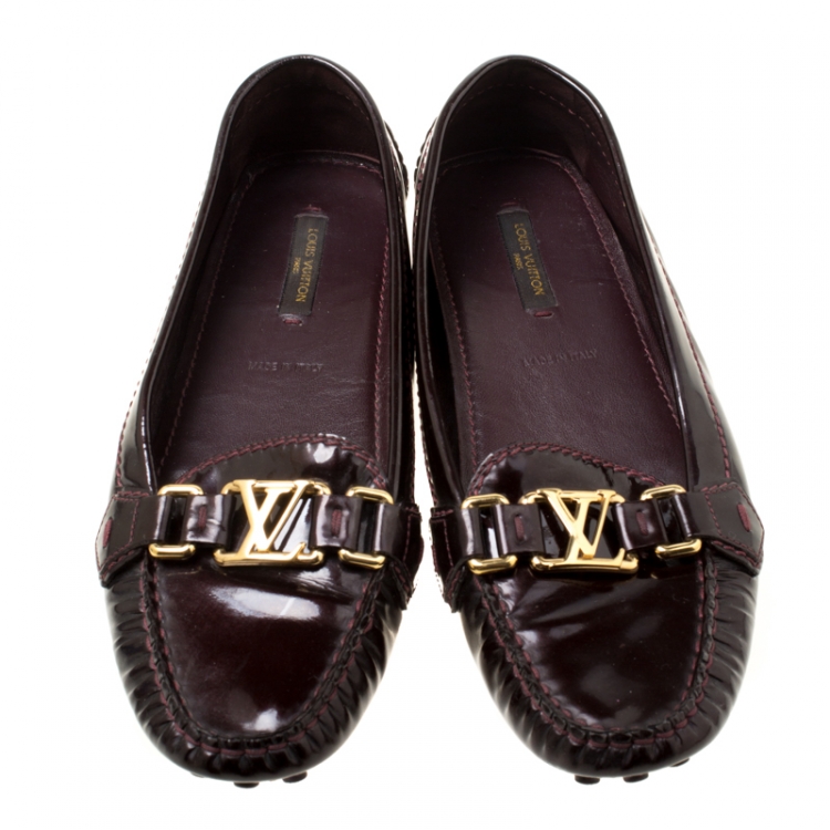 Pre Owned Louis Vuitton Bordeaux Patent Leather Oxford Loafers Size 38