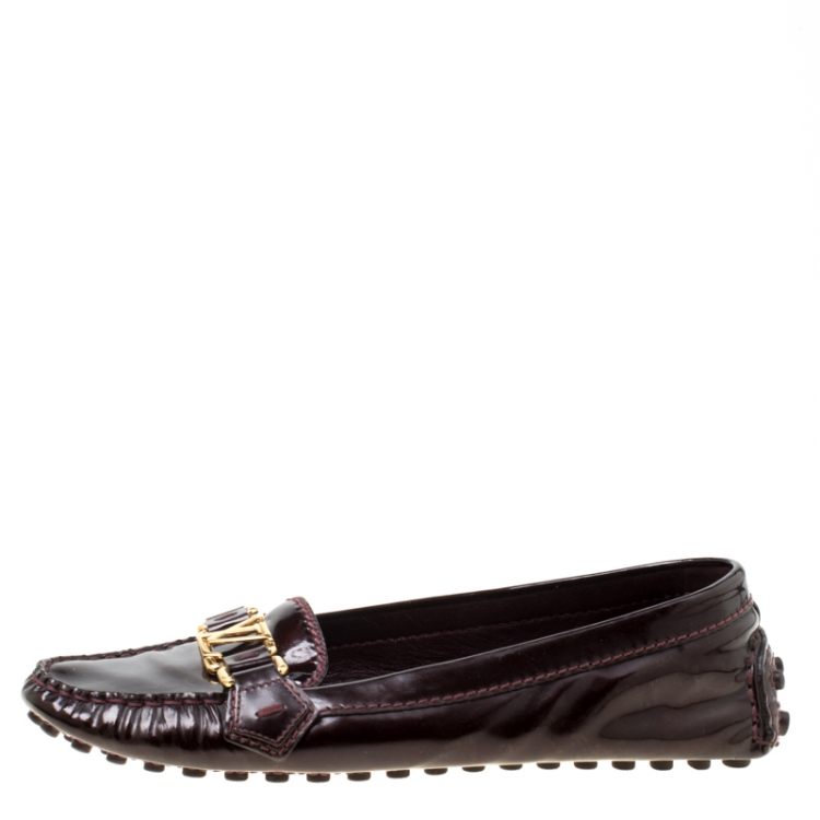 Pre Owned Louis Vuitton Bordeaux Patent Leather Oxford Loafers Size 38