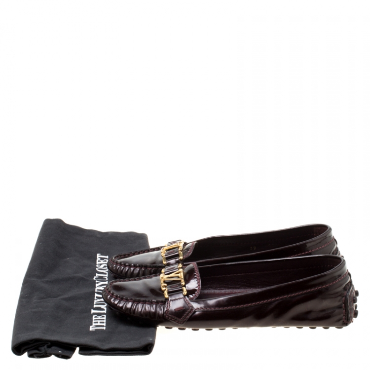 Pre Owned Louis Vuitton Bordeaux Patent Leather Oxford Loafers Size 38