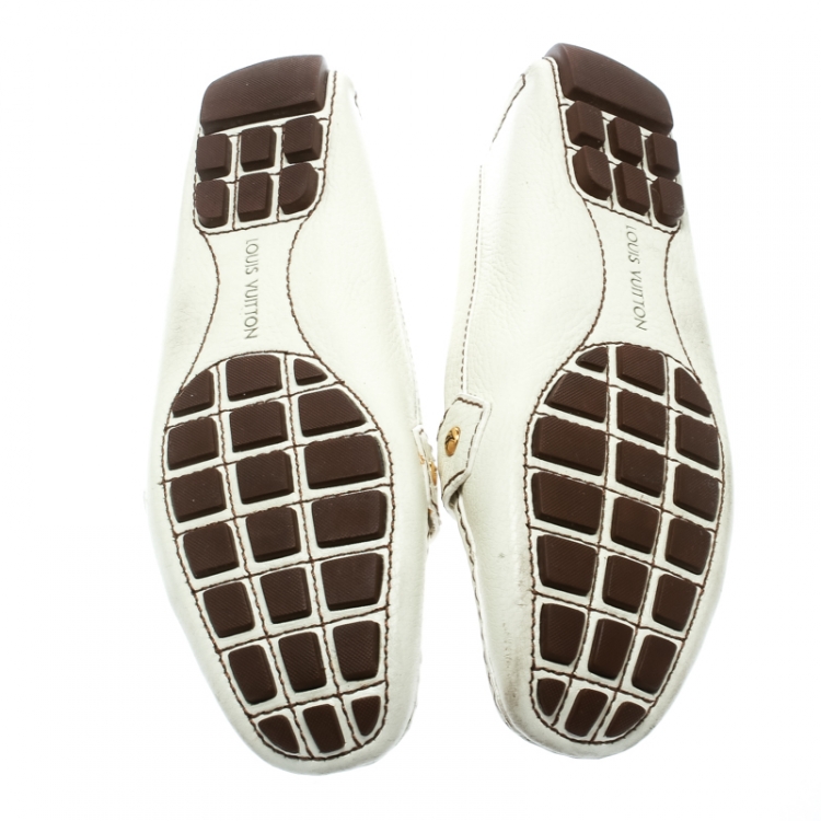 Pre Owned Louis Vuitton Off White Leather Oxford Loafers Size 39.5