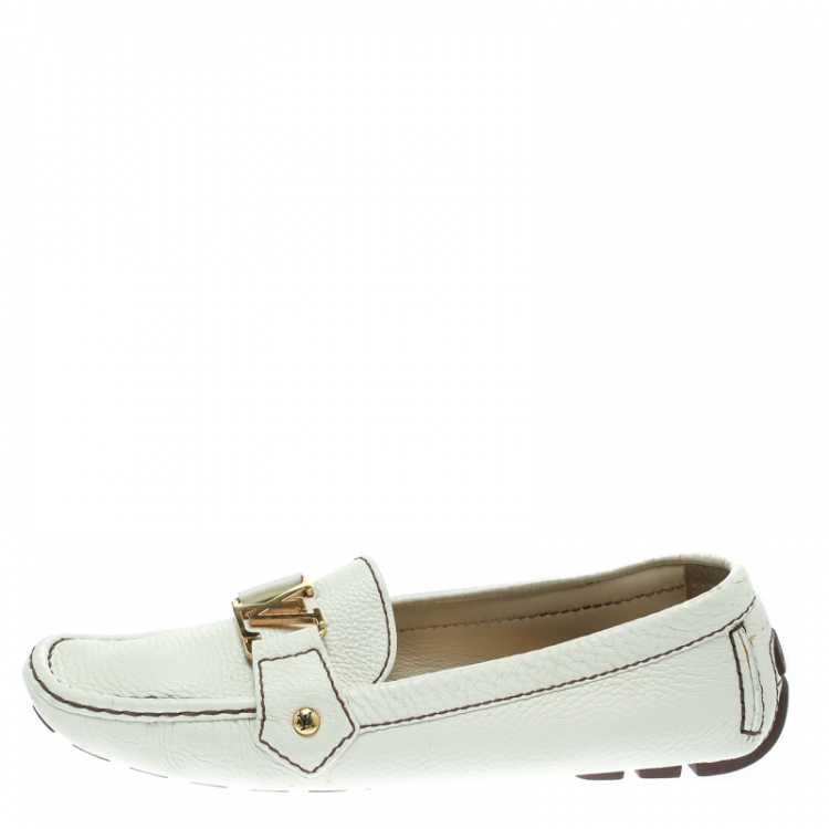 Pre Owned Louis Vuitton Off White Leather Oxford Loafers Size 39.5