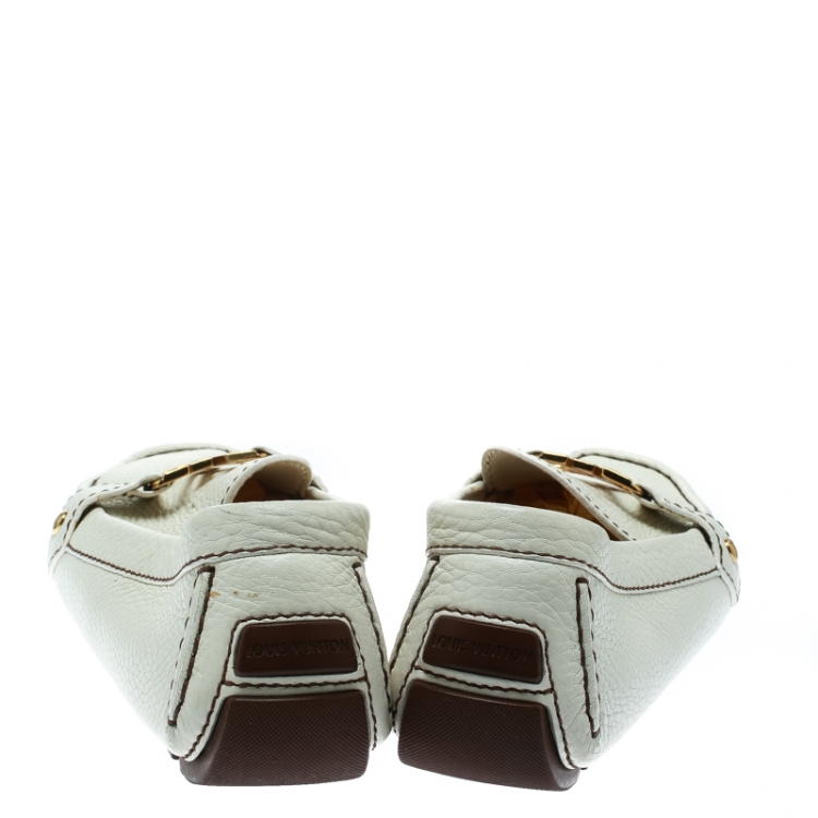 Pre Owned Louis Vuitton Off White Leather Oxford Loafers Size 39.5