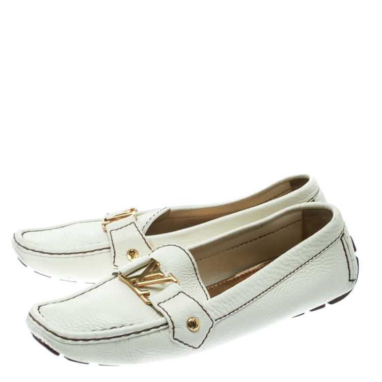 Pre Owned Louis Vuitton Off White Leather Oxford Loafers Size 39.5