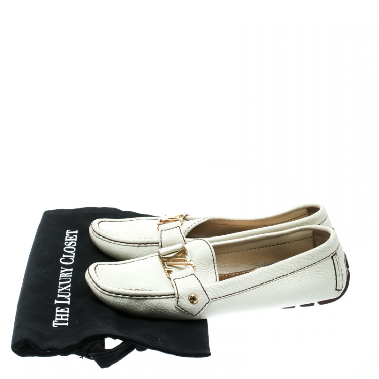 Pre Owned Louis Vuitton Off White Leather Oxford Loafers Size 39.5