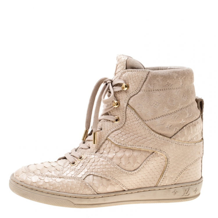 Louis Vuitton Beige Monogram Suede and Leather Cliff Top Sneaker Boots Size 38  Louis Vuitton